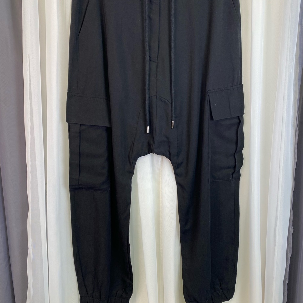 Zara Black Drop Crotch Cargo Jogger Pants NWT Small Utility Pocket